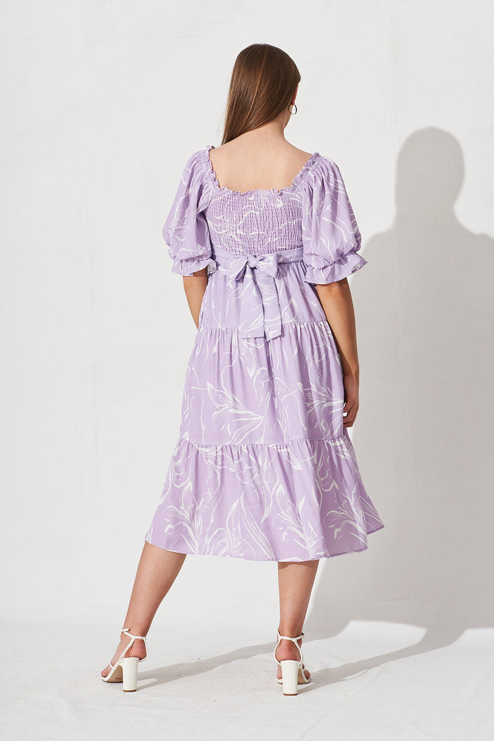 Katana Midi Dress In Lilac With White Floral - back