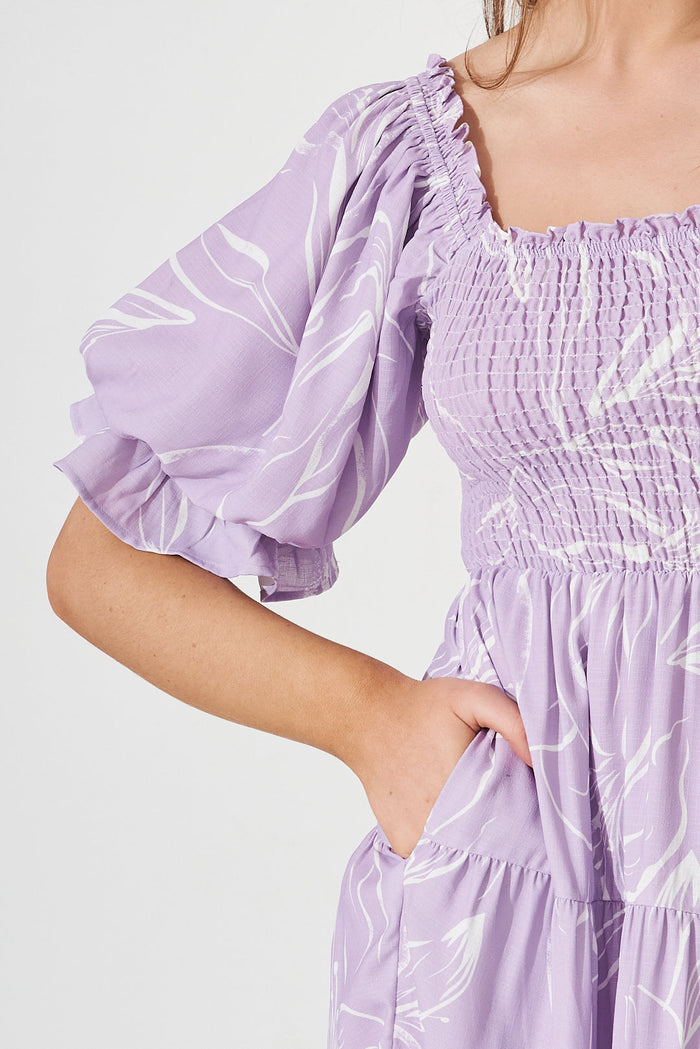 Katana Midi Dress In Lilac With White Floral - detail