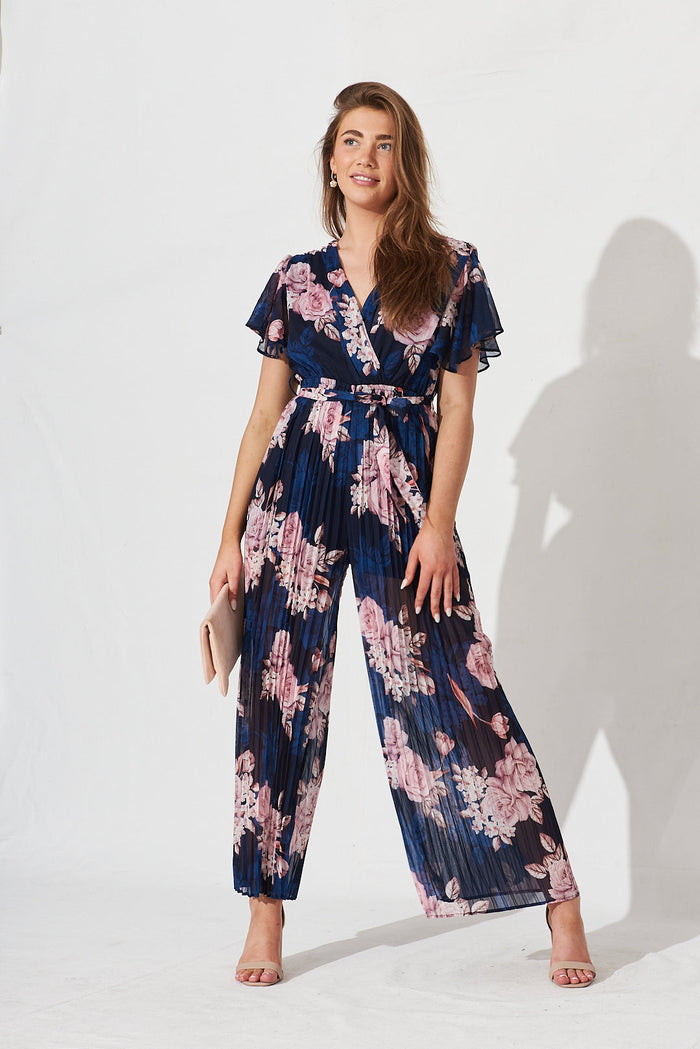Gisela Jumpsuit In Navy Floral - full length