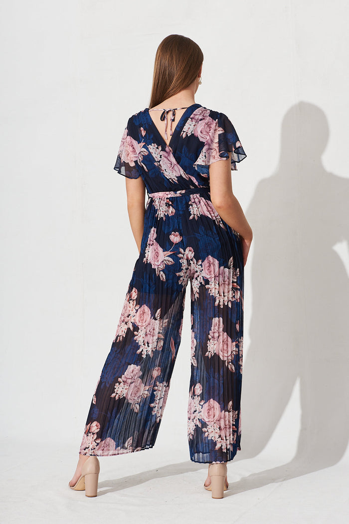 Gisela Jumpsuit In Navy Floral - back