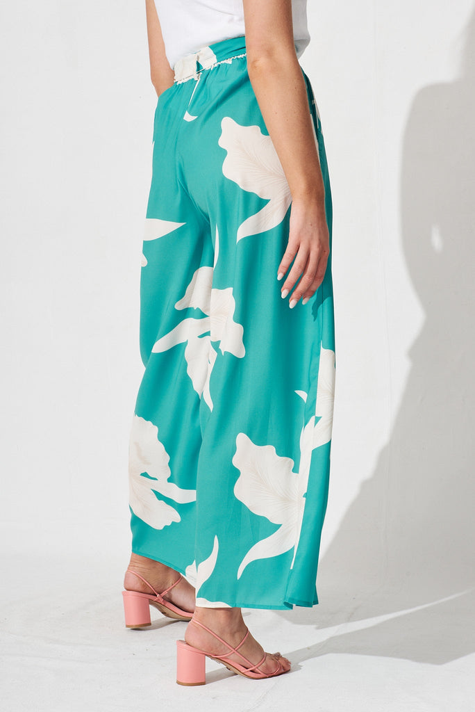 High Hopes Pants In Turquoise With White Floral - back