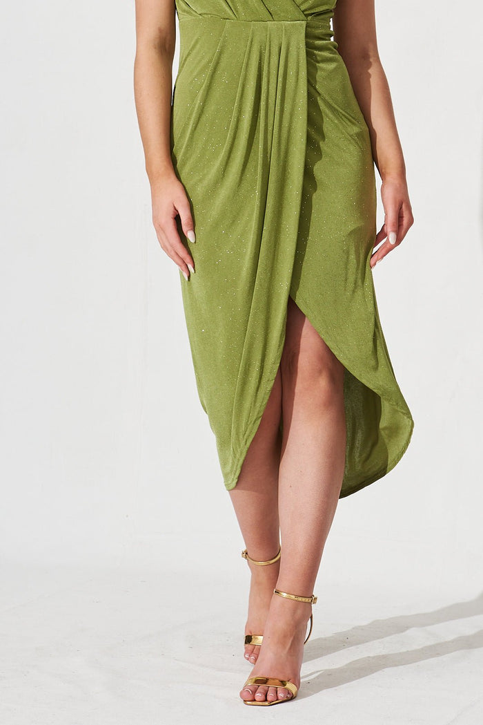Amanda Midi Dress In Green Glitter - St Frock (Dev)