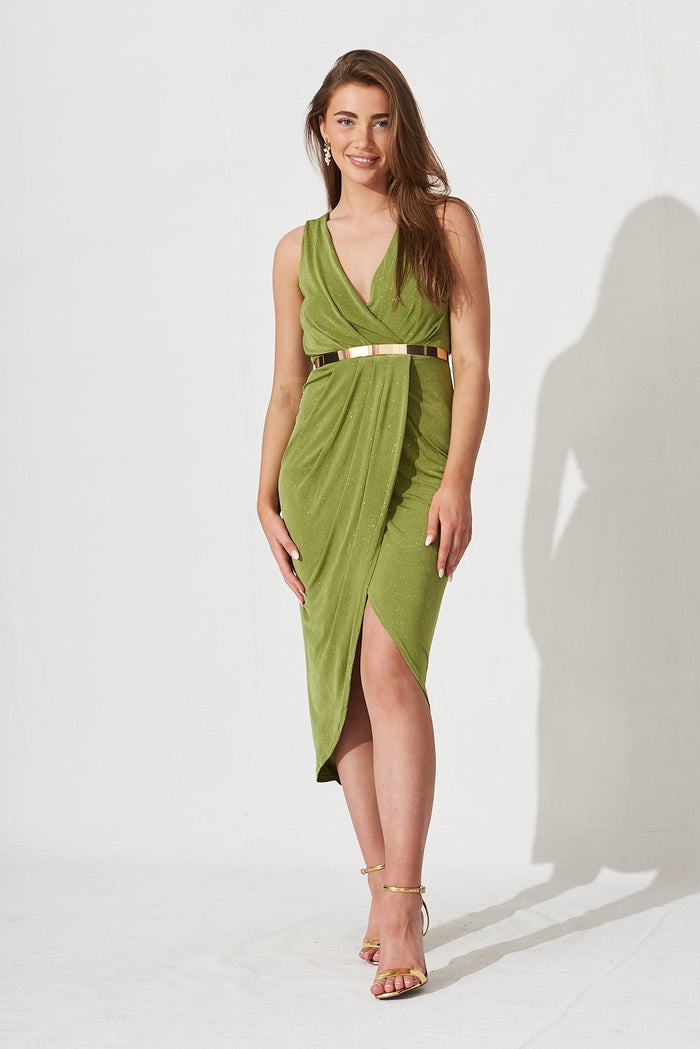Amanda Midi Dress In Green Glitter - St Frock (Dev)