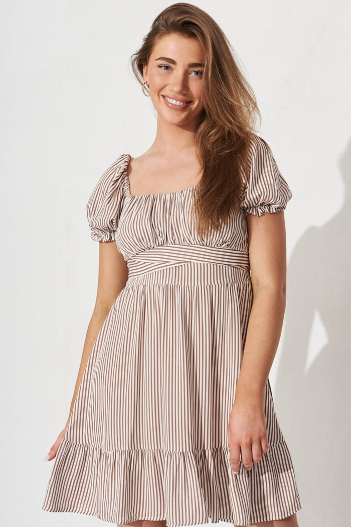 Caudalie Dress In White With Brown Stripe - St Frock (Dev)