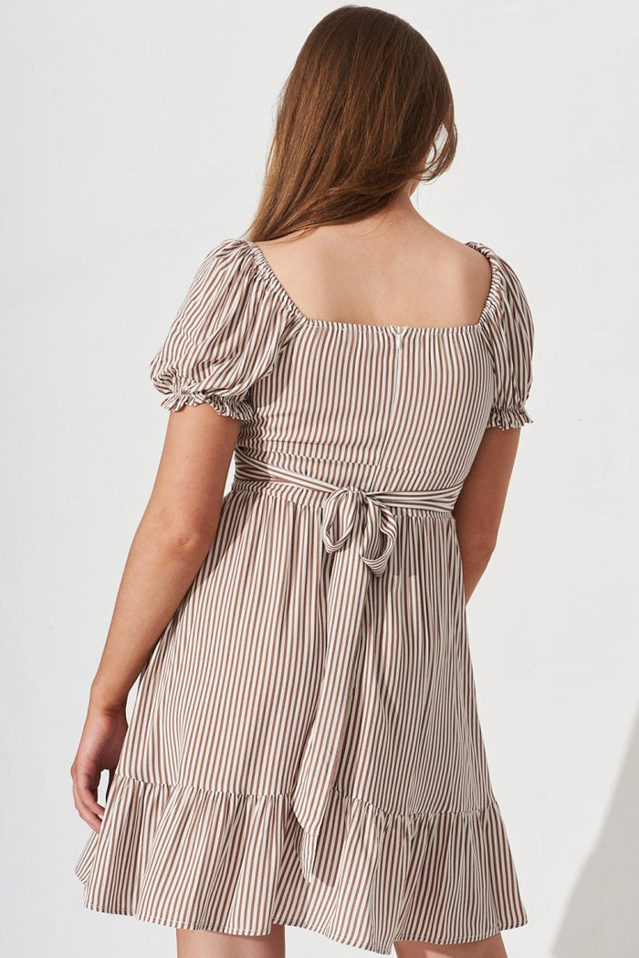 Caudalie Dress In White With Brown Stripe - St Frock (Dev)