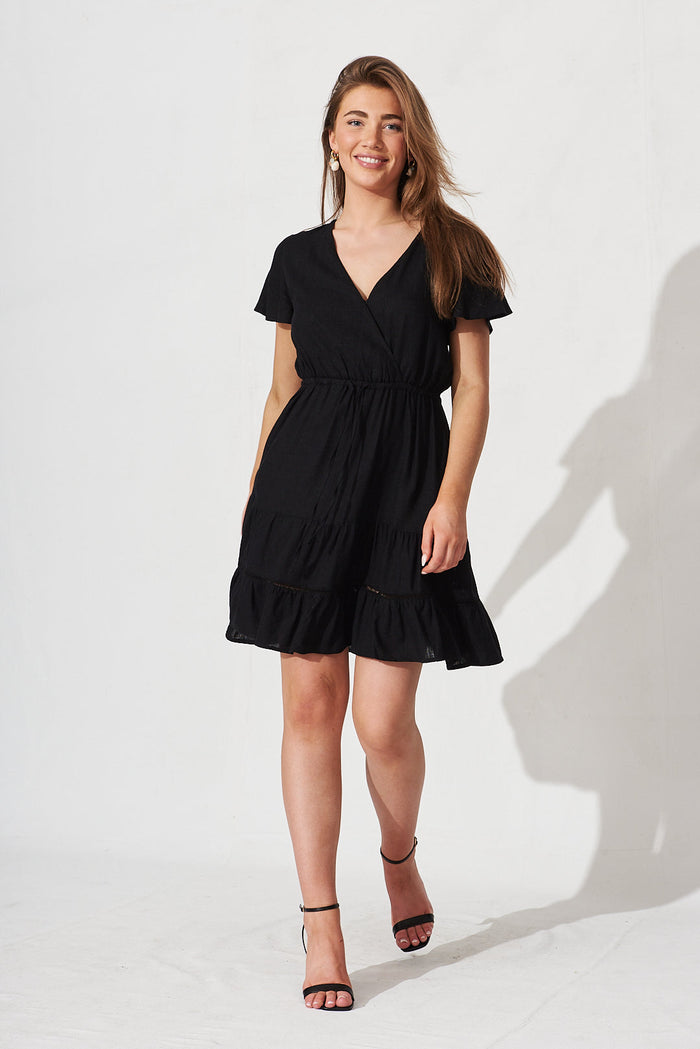 Kessia Dress In Black Linen Blend - full length