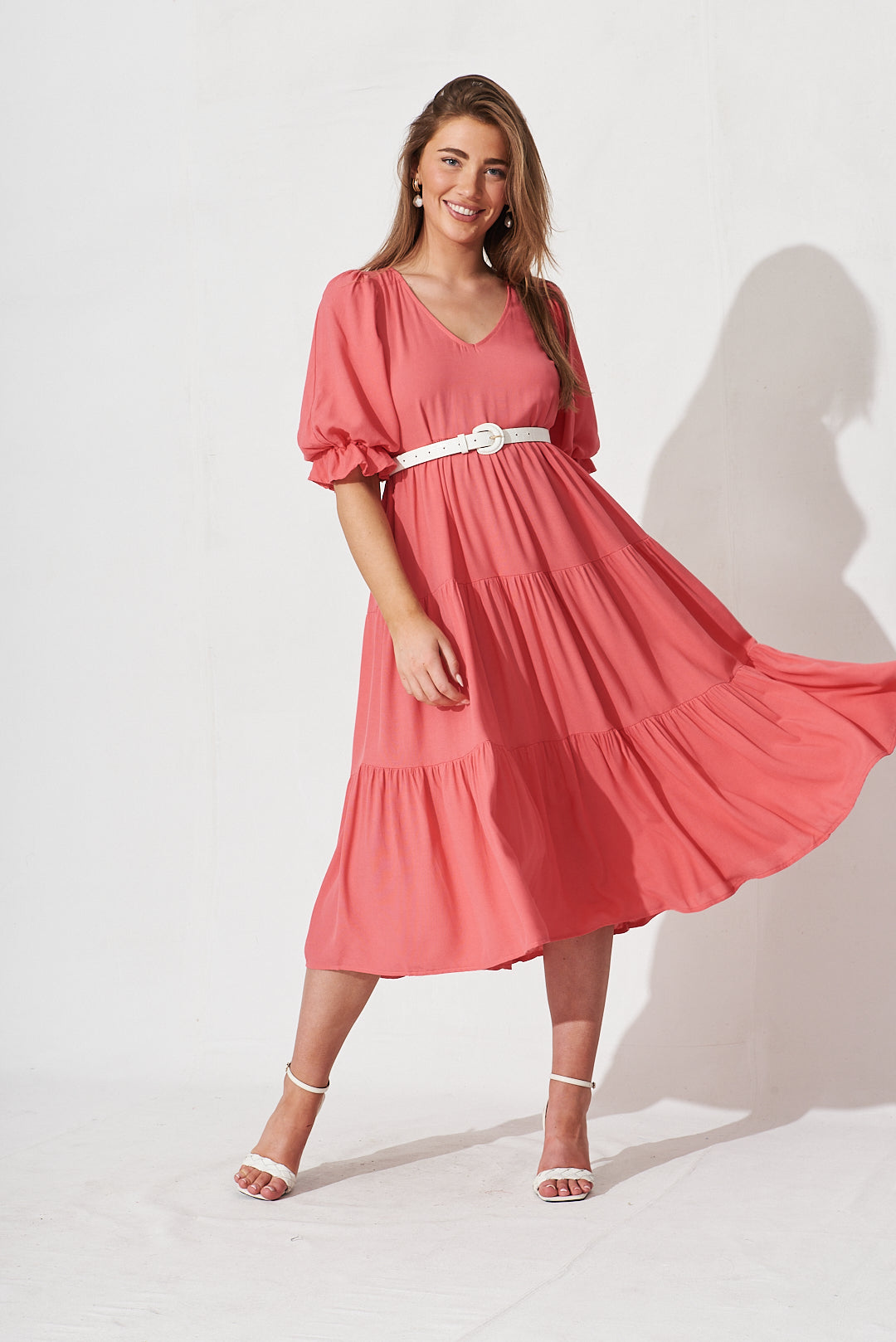 Zienna Midi Smock Dress In Pink - full length