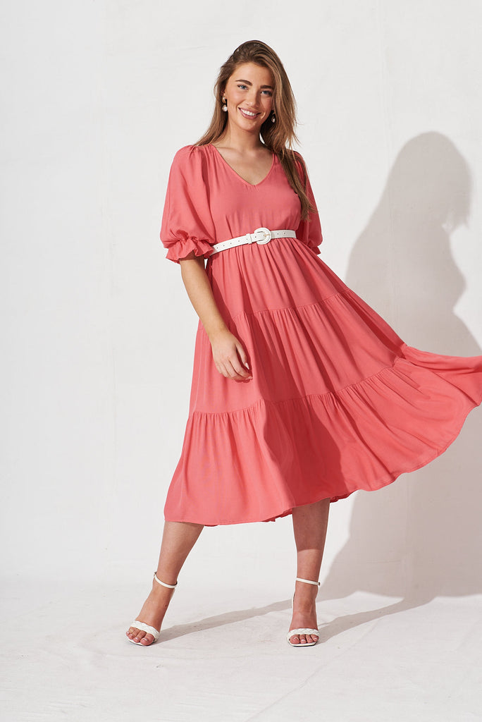 Zienna Midi Smock Dress In Pink - full length