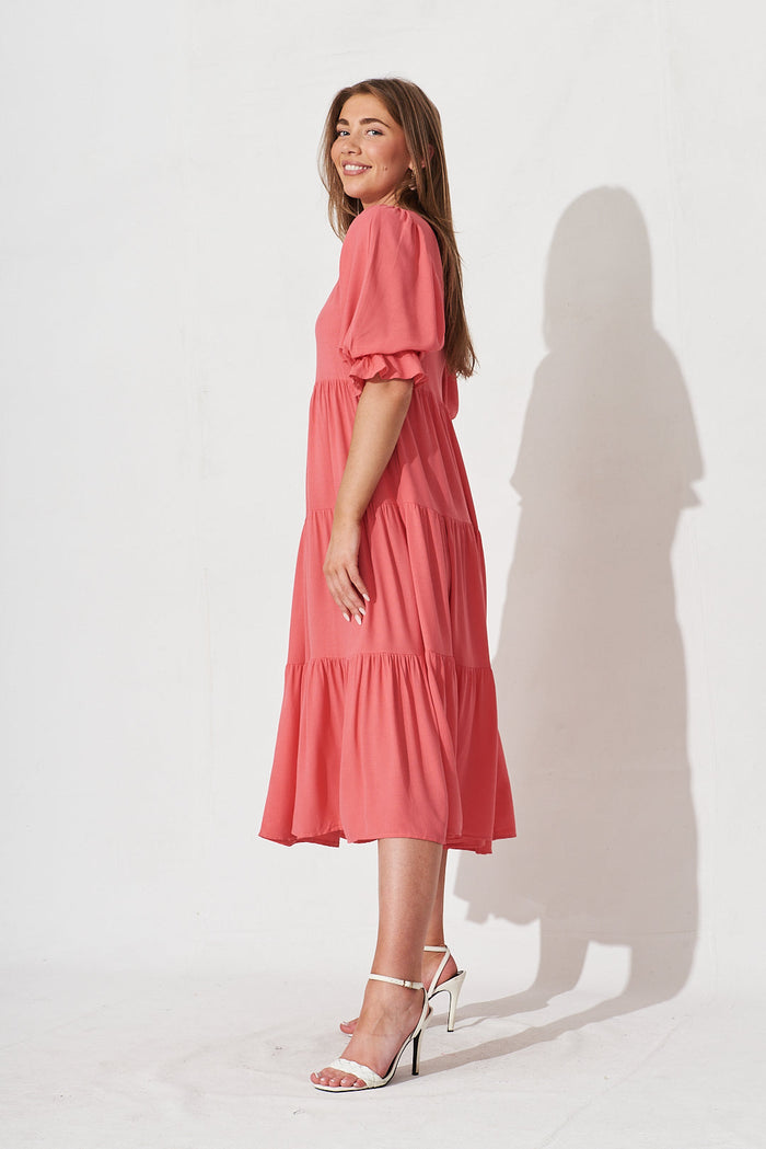Zienna Midi Smock Dress In Pink - side