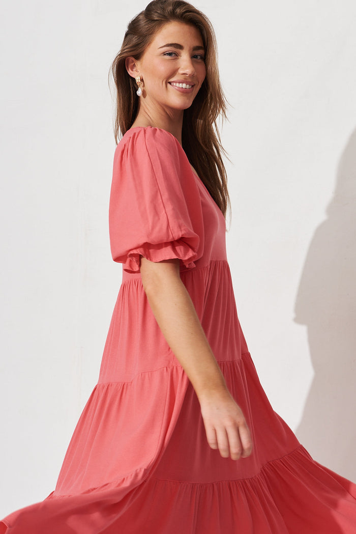 Zienna Midi Smock Dress In Pink - side