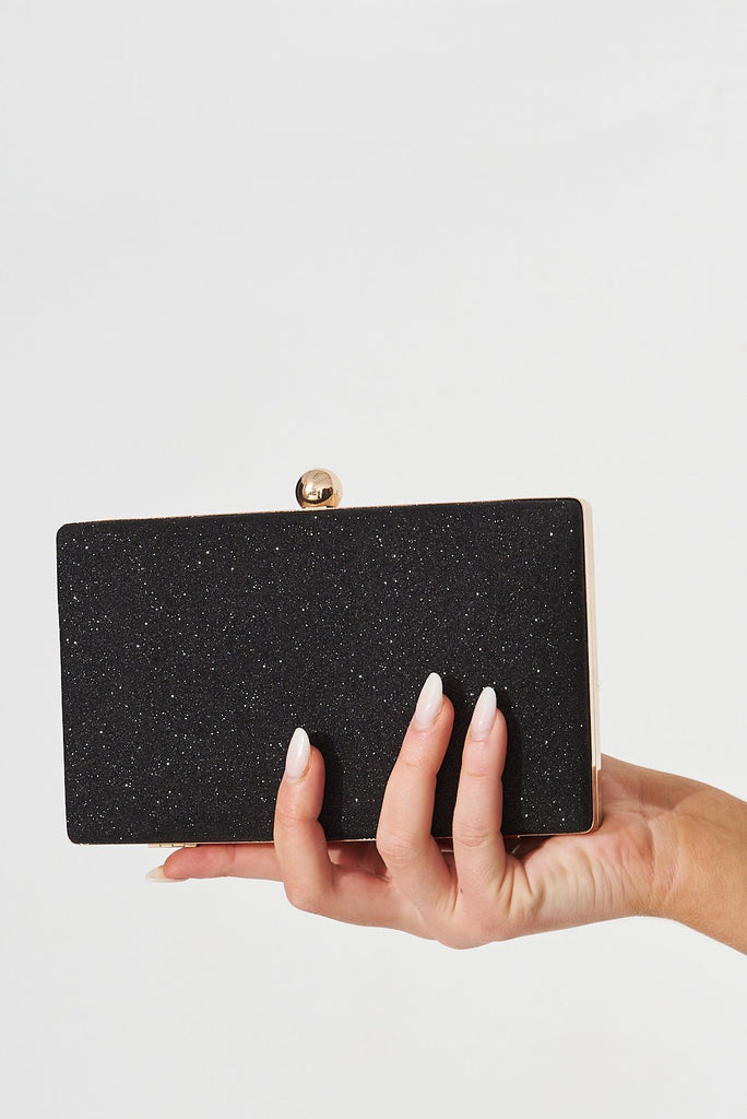 August + Delilah Dianne Clutch Bag In Black Glitter - St Frock (Dev)