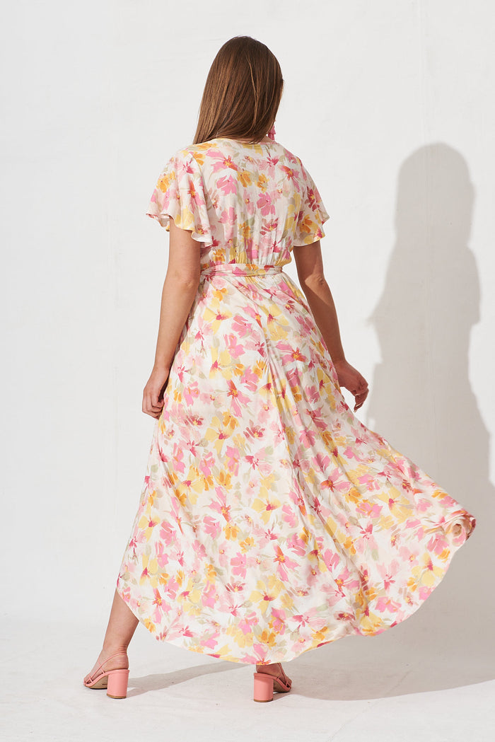 Lorelei Maxi Dress In White With Yellow And Pink Floral - back