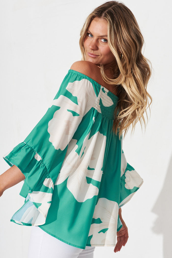 Sweet Life Top In Turquoise With White Floral - side