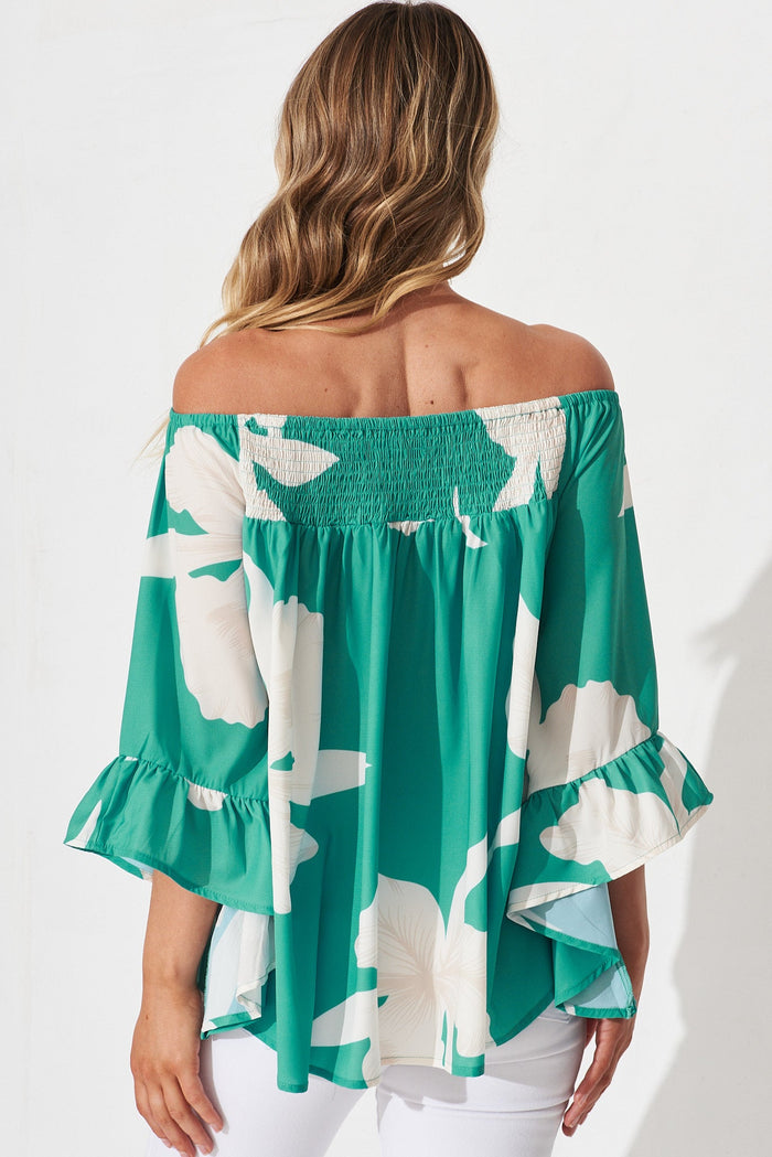 Sweet Life Top In Turquoise With White Floral - back