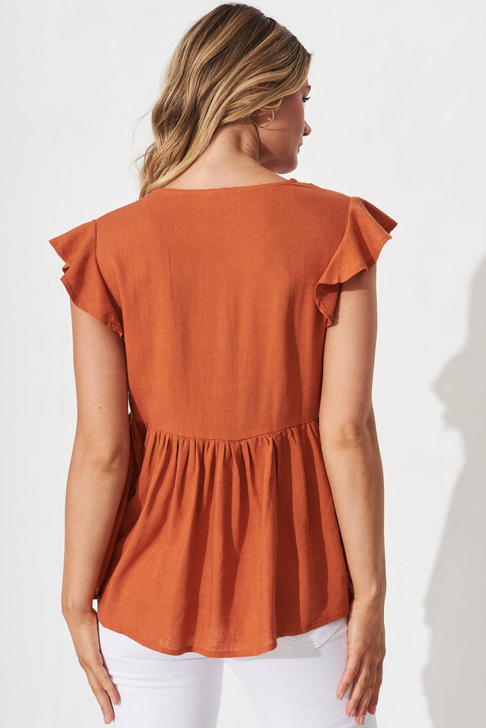 Windsor Top In Rust Linen Blend - back