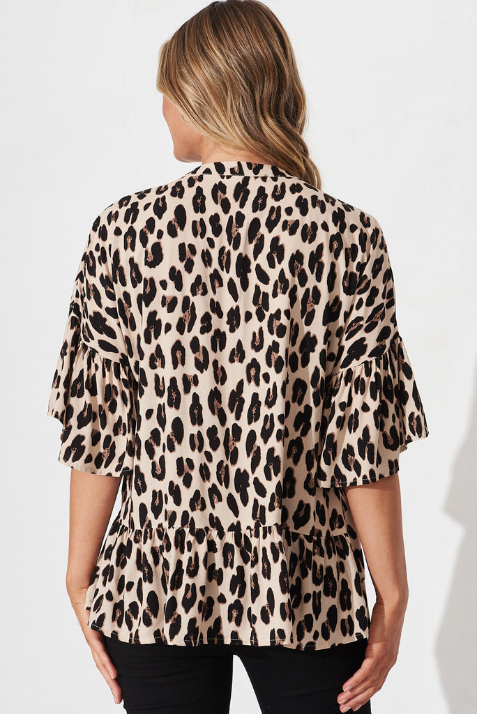 Relia Top In Beige With Leopard Print - back
