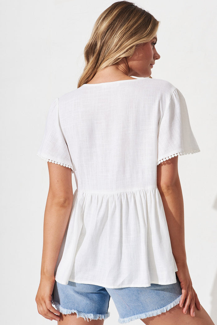 Evelyna Smock Top In White Linen Blend - back
