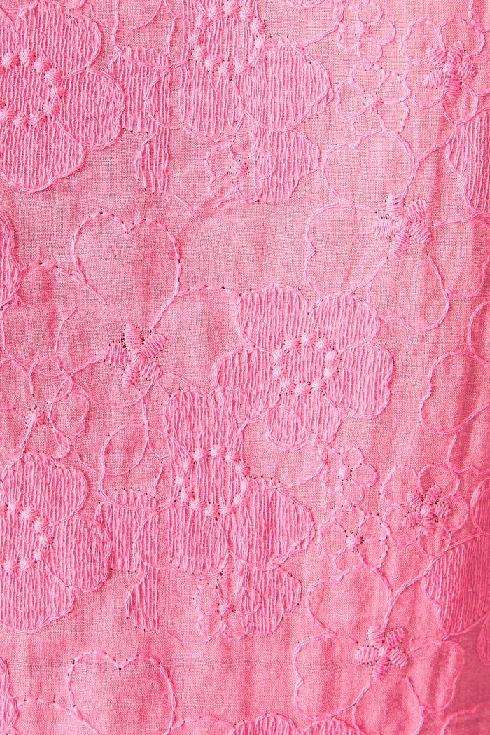 Sianna Smock Top In Candy Pink Cotton - fabric