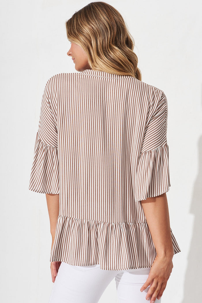 Relia Top In White With Brown Stripe - back