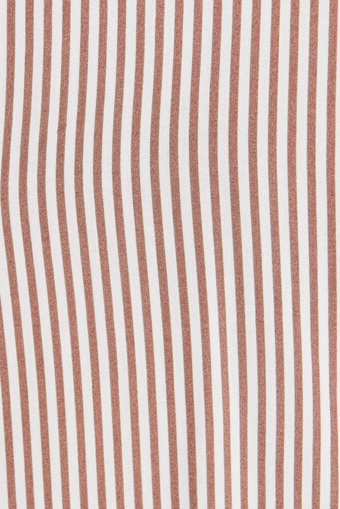 Relia Top In White With Brown Stripe - fabric