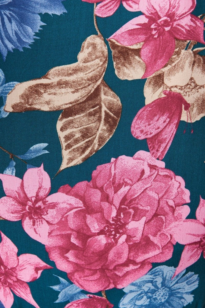 Brynlee Wrap Top In Teal With Pink Floral - St Frock (Dev)