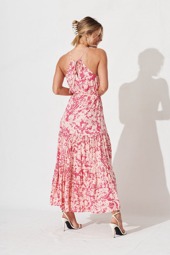 Reva Maxi Halter Sundress In Pink Floral - back