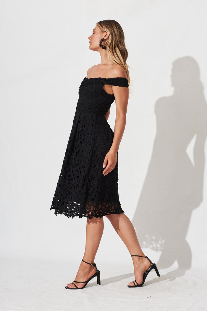 Stef Midi Dress In Black Lace - side