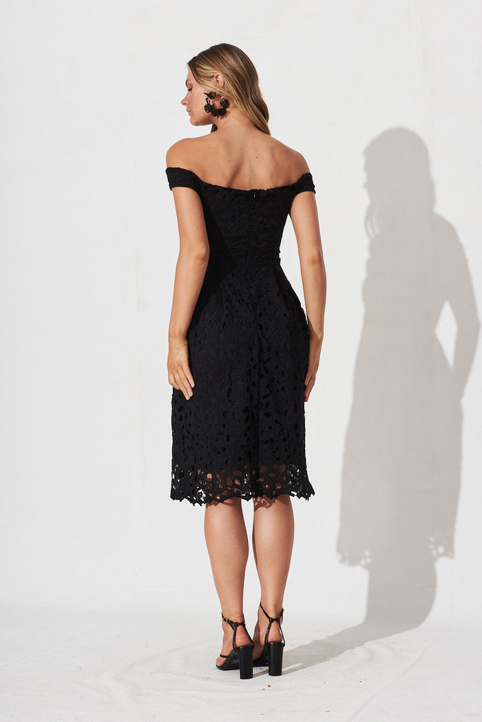 Stef Midi Dress In Black Lace - back