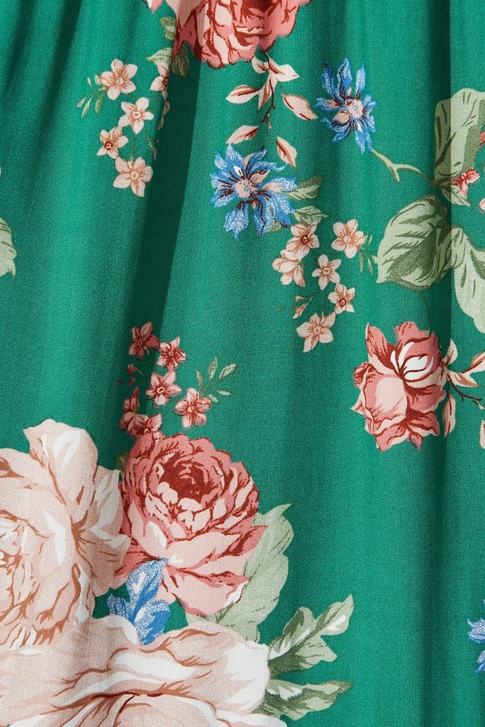 Casia Maxi Dress In Green With Beige Floral - St Frock (Dev)