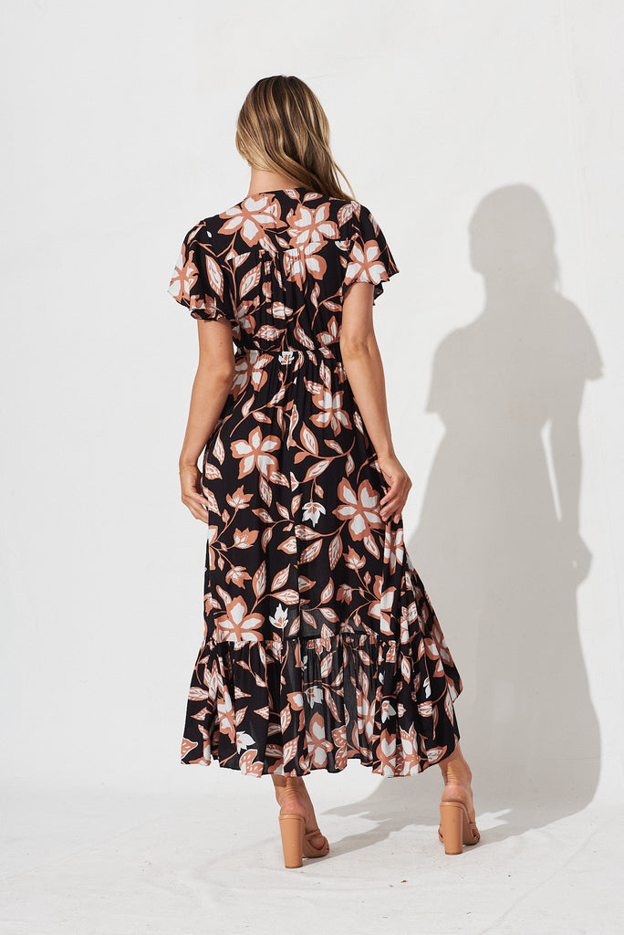 Healy Maxi Dress In Black With Rust Floral - back