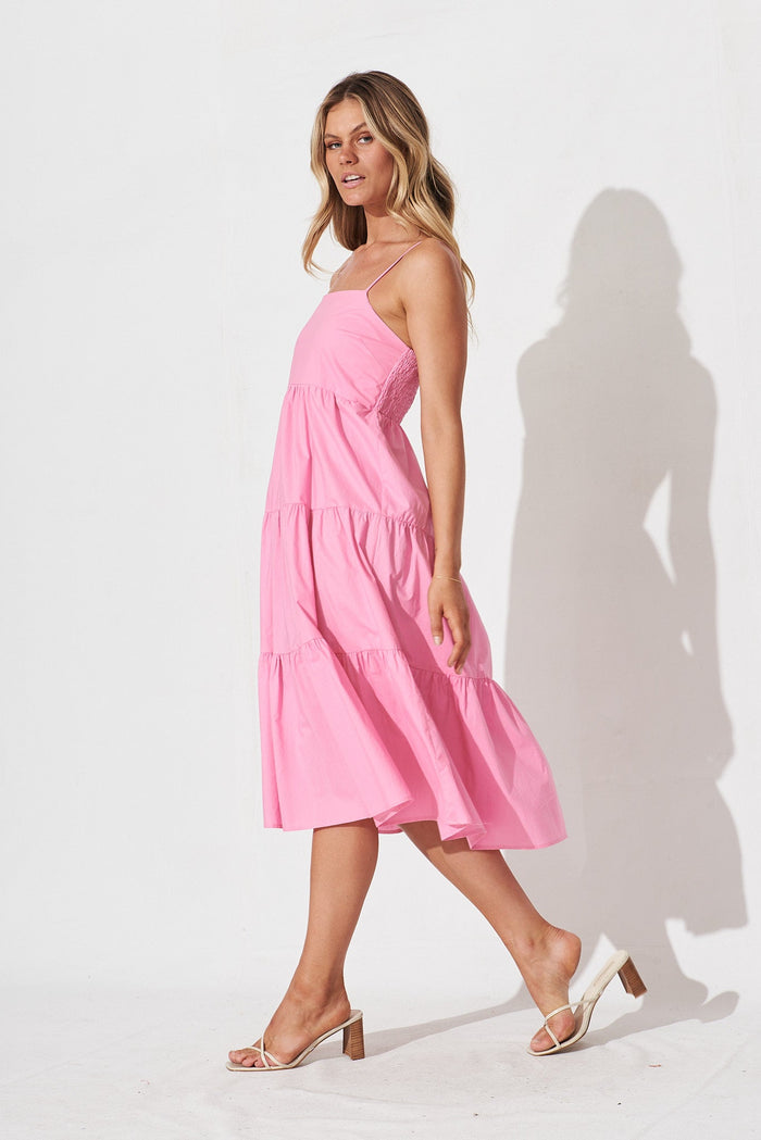 Adriel Midi Sun Dress In Candy Pink Cotton - side