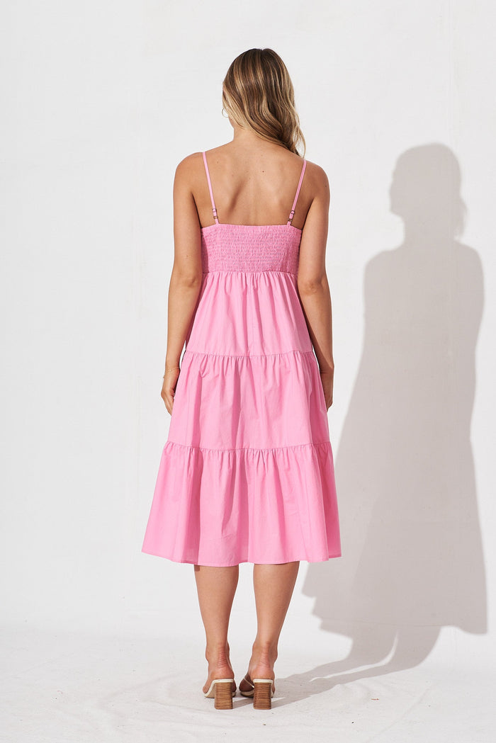 Adriel Midi Sun Dress In Candy Pink Cotton - back