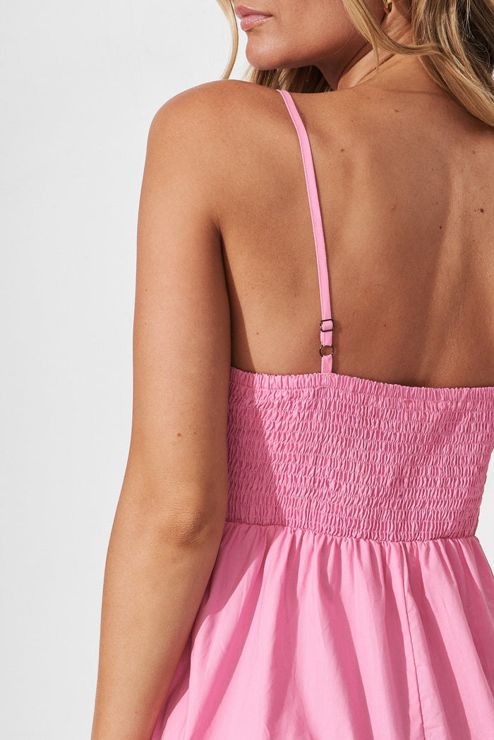 Adriel Midi Sun Dress In Candy Pink Cotton - detail