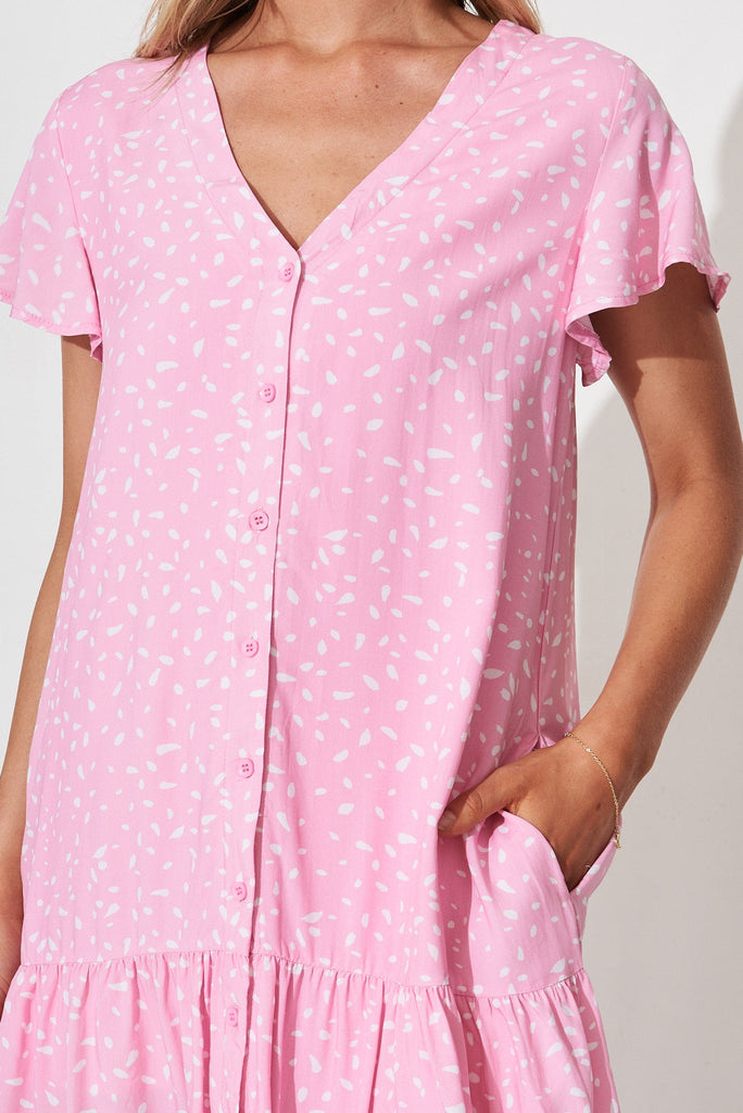 Mariachi Dress In Pink With White Speackle - detail