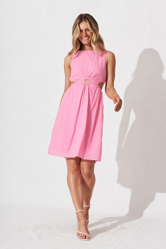 Kimie Midi Dress In Candy Pink Broderie - full length