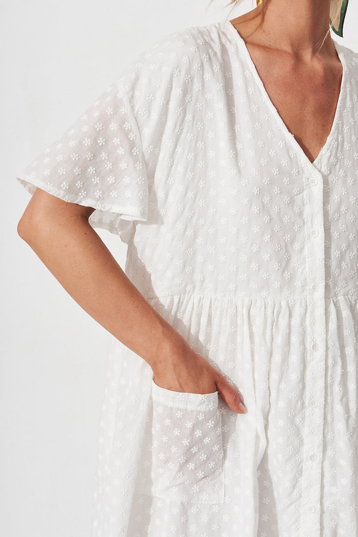 Joesa Smock Dress In White Broderie Cotton - detail