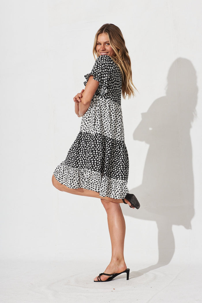 Krystin Dress In Black And White Floral - side