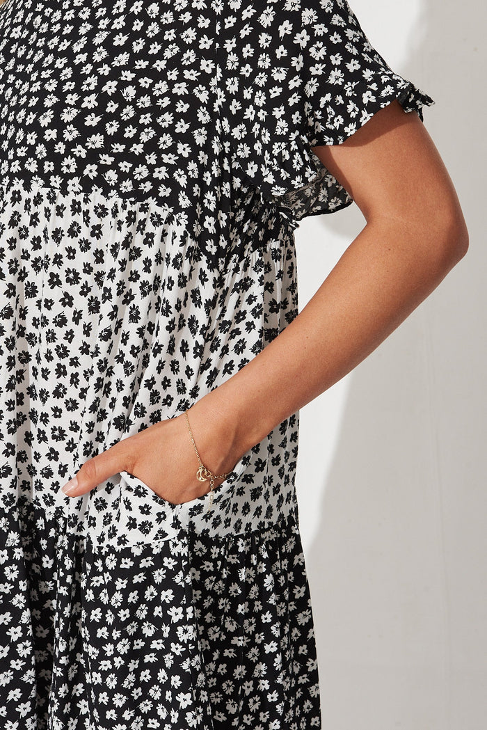 Krystin Dress In Black And White Floral - detail