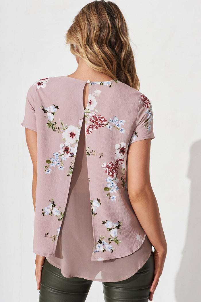 Shellie Top In Blush Floral Bubble Crepe - back