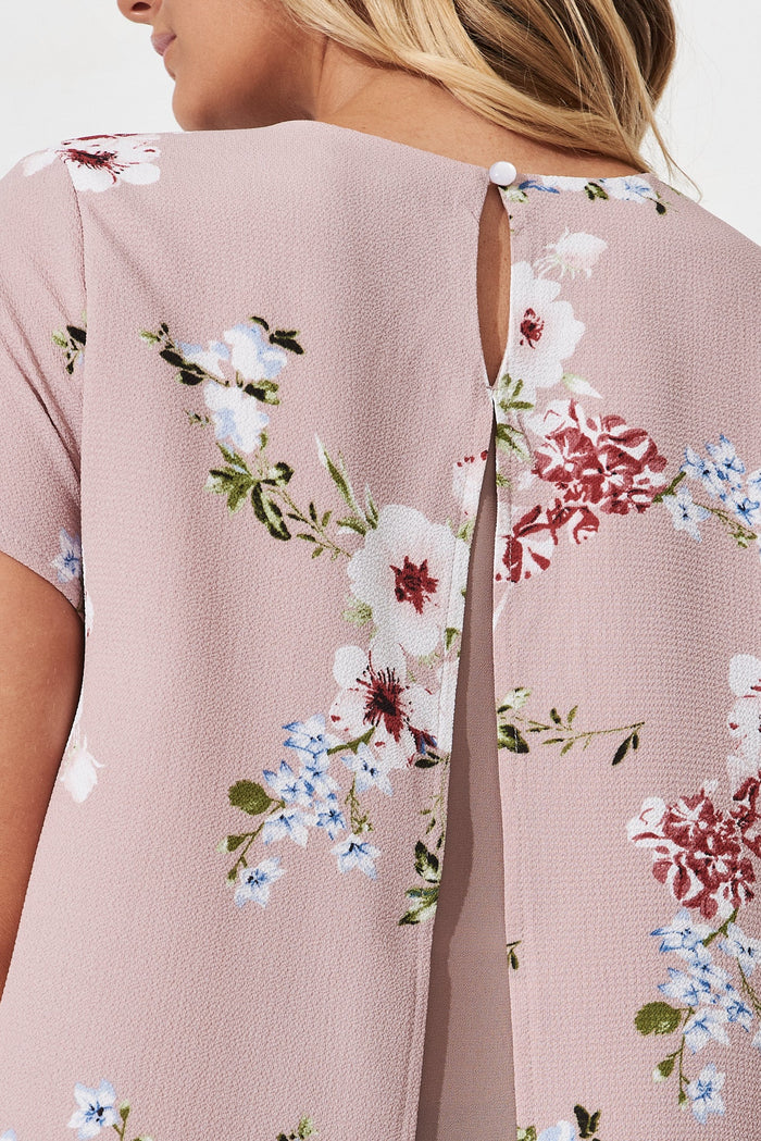 Shellie Top In Blush Floral Bubble Crepe - detail
