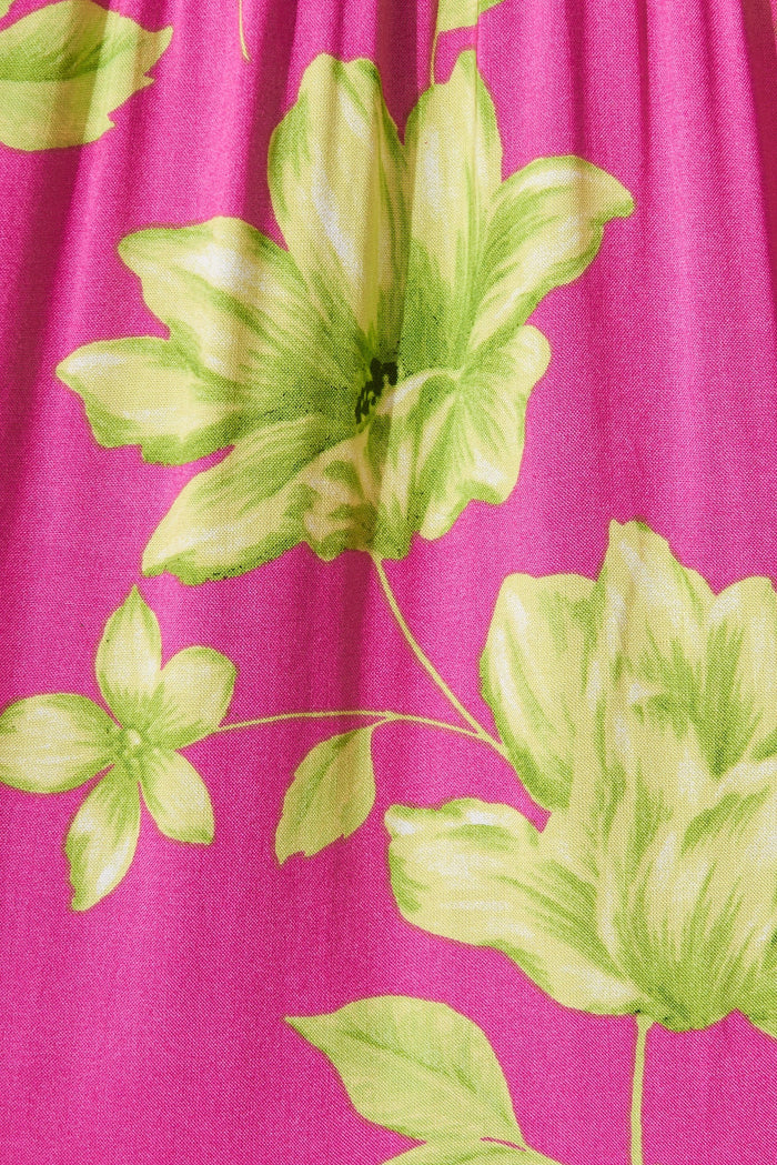 Delanie Maxi Dress In Pink With Green Floral - fabric