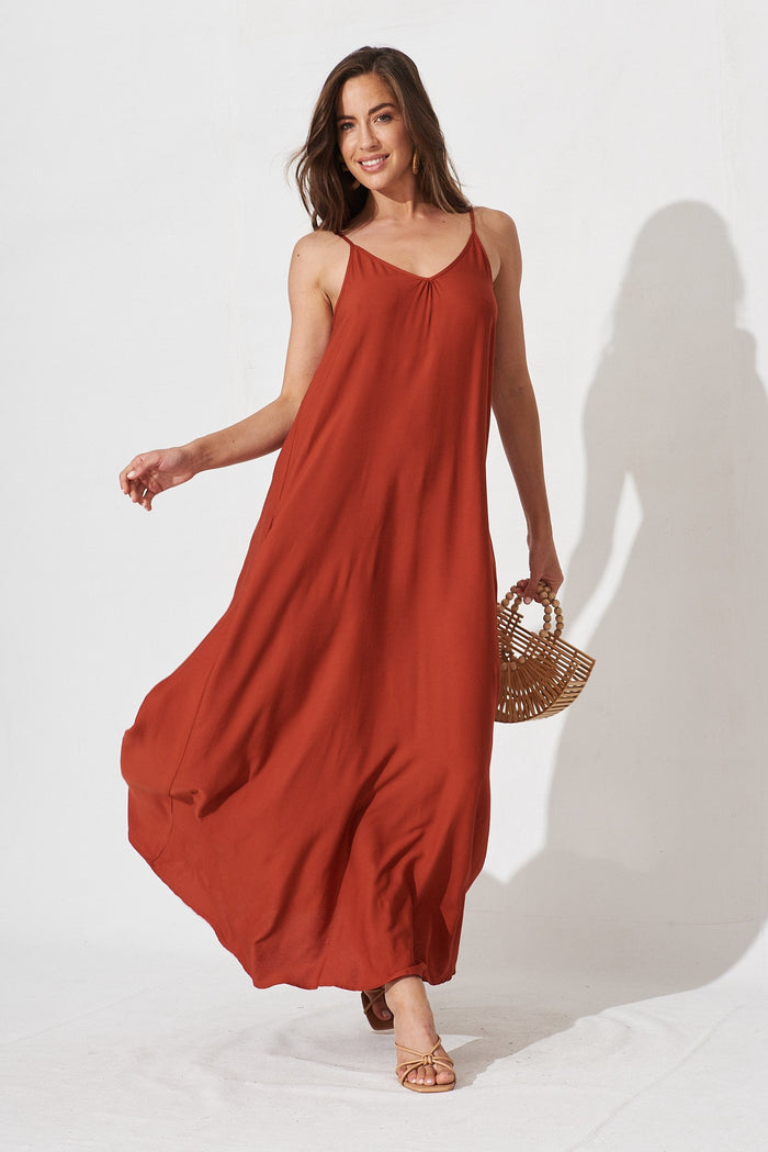 No Scrubs Maxi Dress In Rust - full length
