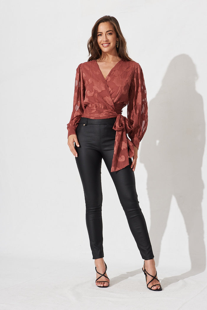 Gaya Wrap Top In Dusty Rose Chiffon - full length
