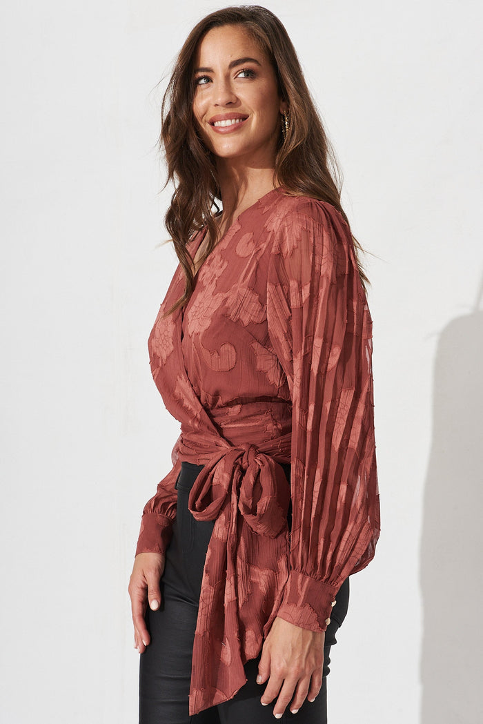 Gaya Wrap Top In Dusty Rose Chiffon - side