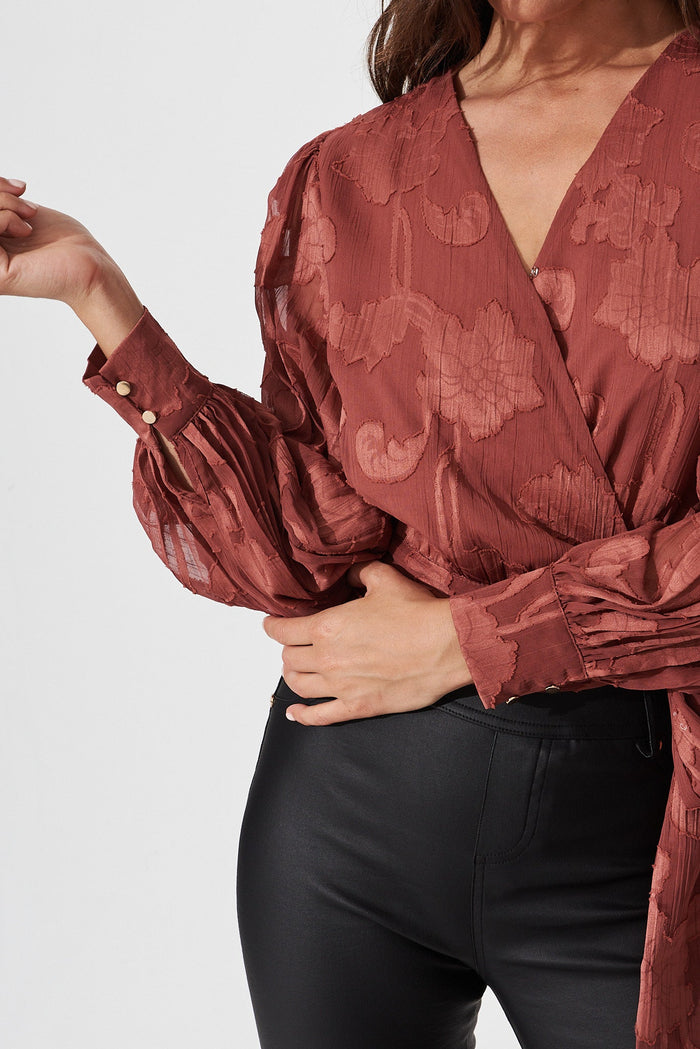 Gaya Wrap Top In Dusty Rose Chiffon - detail