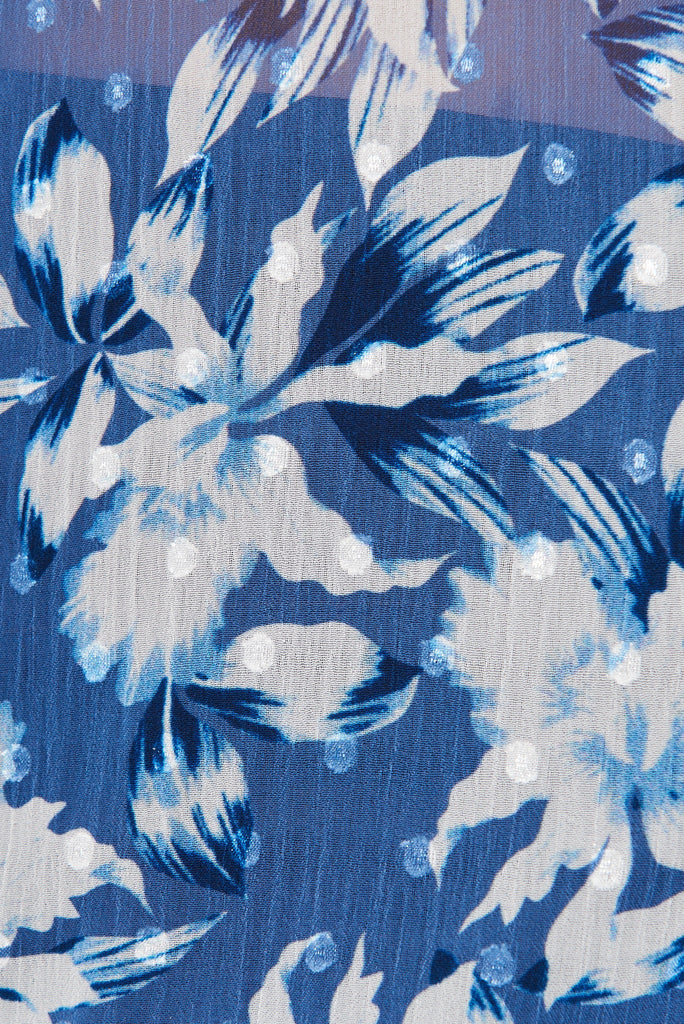 Orielle Top In Blue With White Floral Chiffon - fabric