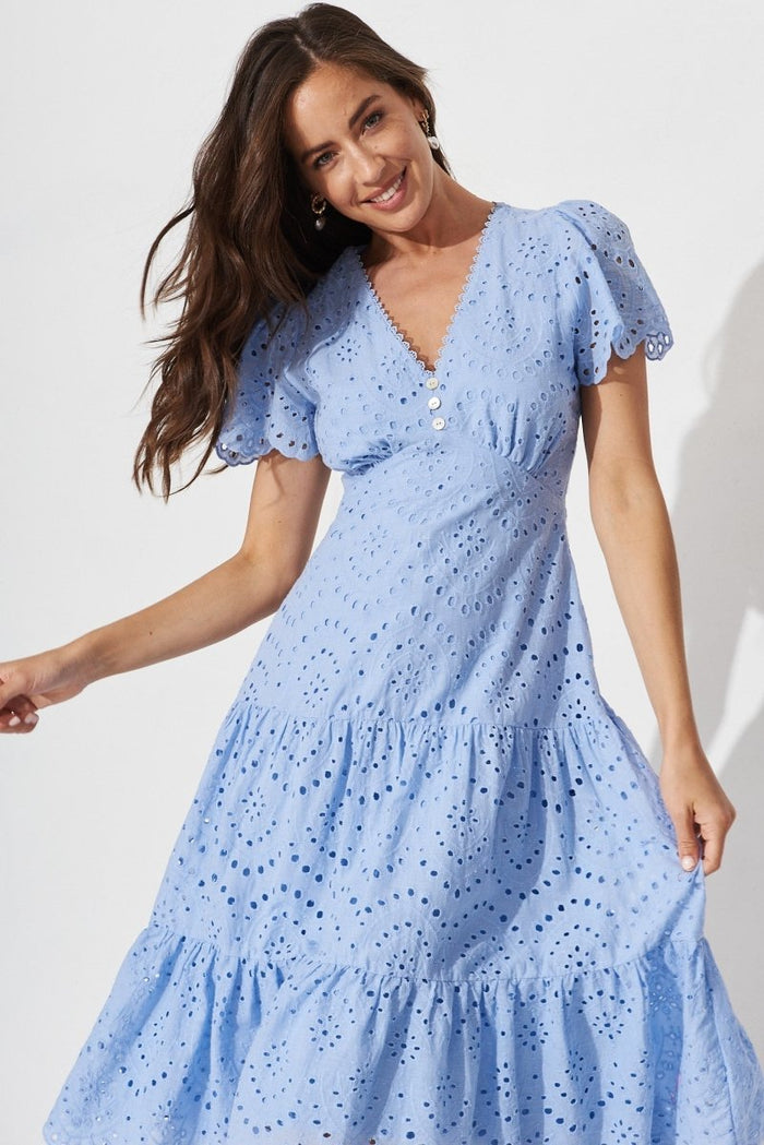 Charm Midi Dress In Sky Blue Broderie - St Frock (Dev)