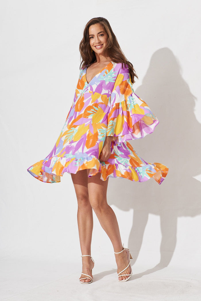 Skylar Dress In White Tropical Multi