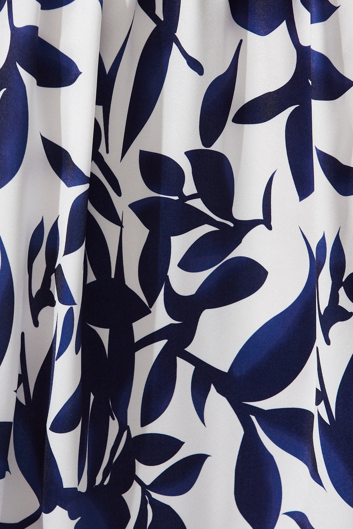 Madona Midi Dress In White With Navy Floral - fabric