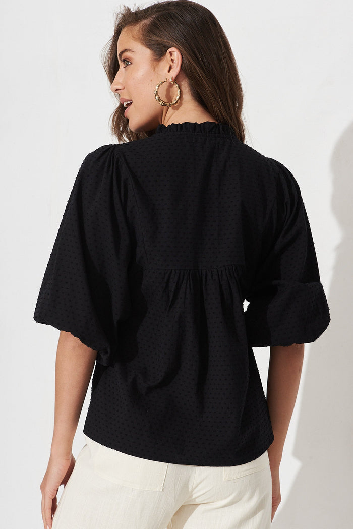 Enchantment Top In Black Cotton Swiss Dot - back
